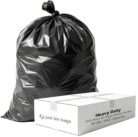 200 x 80L Heavy-Duty Black Bin Bags | 30 Micron Strong Refuse Sacks | Strong Black Bin Liners for Home, Office & Commercial Use – (Sapphire)
