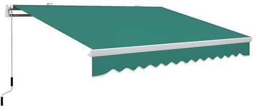Outsunny Toldo Manual Retráctil 395x245 cm, Toldo Exterior Terraza con Ángulo Ajustable, Brazo Articulado, Montaje a Pared, Estructura de Aluminio, Anti-UV e Impermeable, para Jardín, Verde