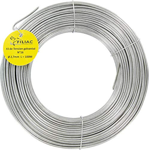 Filiac Fil de Tension galvanisé n°16 - Longueur 100 m - Diamètre 2,7 mm - Argenté