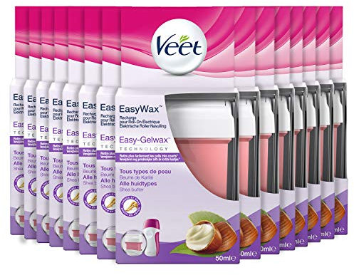 Veet EasyWax – Cartuchos de cera caliente roll-on 50 ml – Brazos y piernas – Manteca de karité (15 recargas)