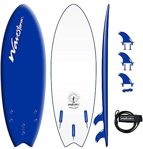 Wavestorm -Soft Top Foam 5'6 Surfboard/Fish Swallow Tail Surfboard for Beginners and All Surfing Levels Youth Complete Set Includes Leash and Multiple Fins, Blue (AZ21-WSSF560-BLU-1PK)