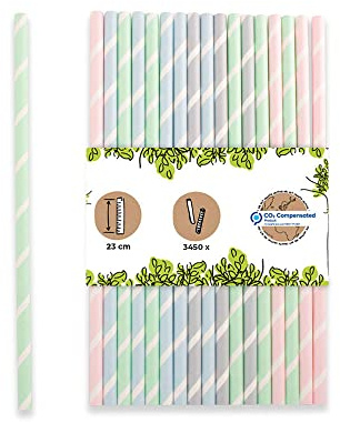 BIOZOYG Papier-Jumbo-Strohhalme 23 cm lang pastell gestreift I Ø 0,8 cm I Strohhalme für Feste oder Gastro I biologisch abbaubar & plastikfrei I aus recycelten Materialien I 3450 Stück