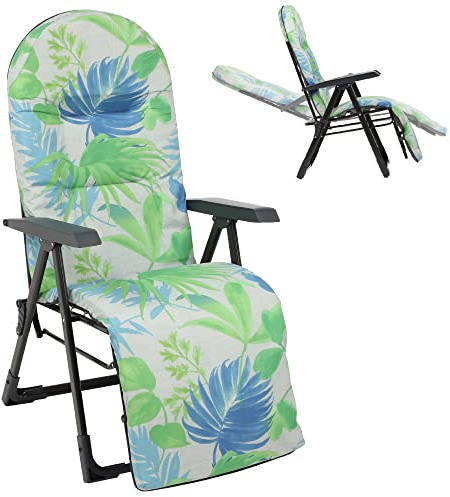 KADAX Garden Chair, Outdoor Oval Lounger with Powder-Coated Steel Construction, Foldable Chair with Adjustable Backrest and Footrest (Green/Blue)