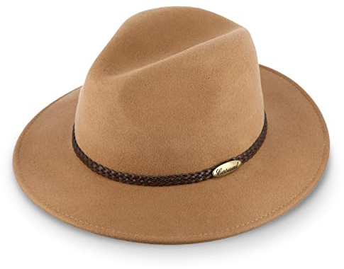 fiebig Casual Traveler ullfilthatt | Crushable & vattentät rullhatt med flätat läderbandsset, Beige, 56 cm