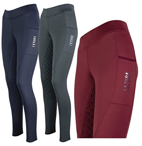 Lazura - Winter-Reitleggings für Kinder Thea | Thermo-Leggings mit Silikon-Vollbesatz & Warmer Innenseite | Winter-Reithose mit Komfortbund & Handytasche | Reitbekleidung in Merlot | Größe 152/158