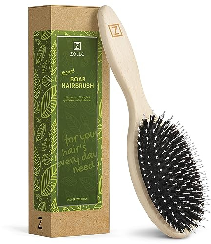 Natural Boar Bristle Hair Brush for Women, Men, Kids; Dry and Wet Detangling Hair Brush Gently Enhances Shine, Smooths Frizz and Prevents Breakage in Fine and Straight, Thick and Curly Hair (oval)