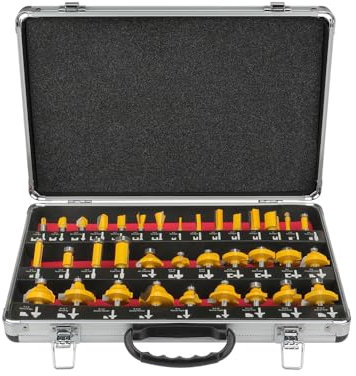 Hoteche Set di frese per fresatura superiore, 35 pezzi, codolo 8 mm, fresa superiore, utensili per la lavorazione del legno, per frese per legno di qualità industriale, per duro e morbido