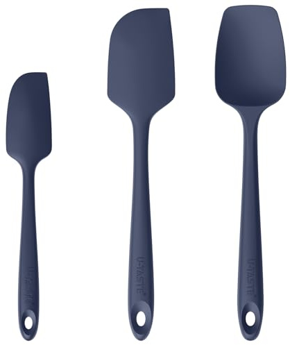 U-Taste Espátula Silicona Juego de 3：250℃ Resistente al Calor, Lengua de Goma Flexible sin BPA sin Costuras para Cocinar, Mezclar y Hornear para Utensilios de Cocina Antiadherentes (Azul noche)
