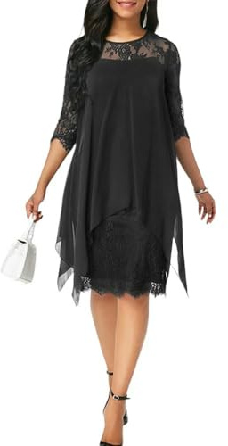 YJHLY Vestito da Donna Elegante Abito in Pizzo Donne più Taglie Forti Occasionali Abiti Mini Vestidos Scapa Lunga Estate di Abbigliamento Femminile di Grandi Dimensioni