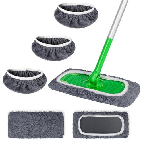 ZHAYAO Lot de 3 serpillères réutilisables en microfibre compatibles avec le balai Swiffer, housse de balai plate humide et sèche, tampons Swiffer lavables pour nettoyage de surface/plancher en bois