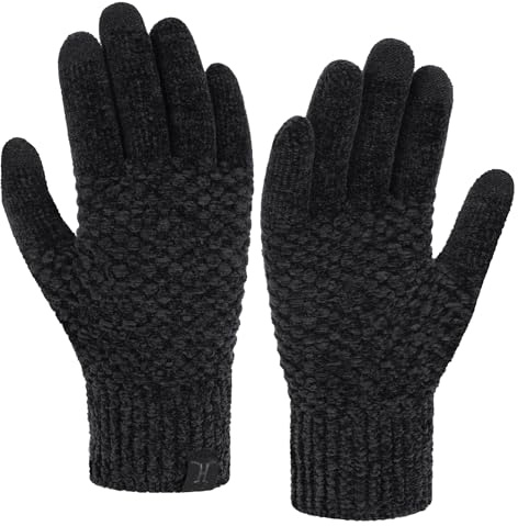 Bequemer Laden Womens Winter Gloves with Touchscreen Fingers Warm Chenille Knit Elastic Cuff Thermal Gloves for Women Cold Weather Gifts