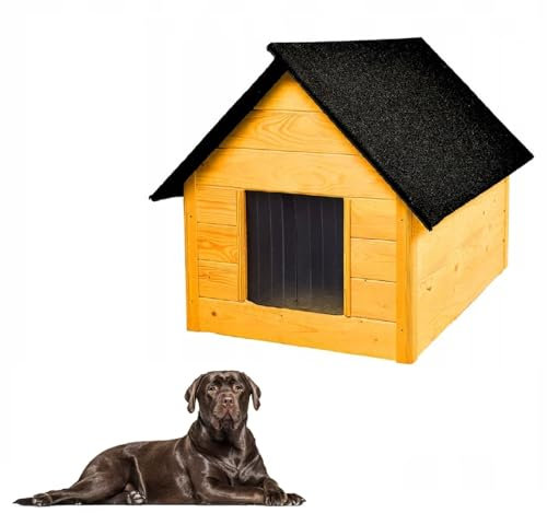 QLS Hundehütte aus Holz 101x69 cm Isoliert Naturholz Winterfest Outdoor (Kiefer, 101x69 cm)