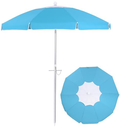 Beavorty Sonnenschirm Strand 200 cm (6,5ft) mit 10 Belüftungsöffnungen - UPF 50+ & 7-Stufen Windschutz (Blue)