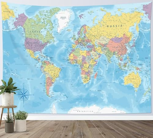 Arazzo da Parete Mappa del Mondo 150x200 cm Arazzo Grande Mappa Blu Arazzi Telo da Parete Decorazione per Camera da Letto Soggiorno, dormitorio a-8032
