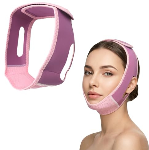 Maschera Jawline per la rimozione del mento doppio, colore nero, maschera per mento per l'apnea del sonno, riutilizzabile per la rimozione del mento unisex e del doppio mento (rosa viola)