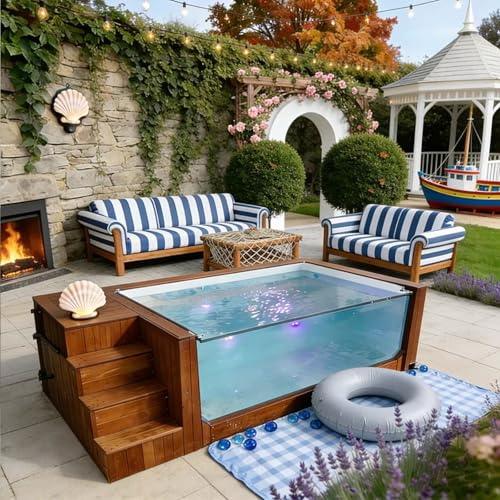 Fiberglass Plunge Pool Above Ground Pool for Backyard, Shipping Container Swimming Pools Shell for Inground Installation, Compact Container Pools for Patio Garden Outdoor Family Swimming