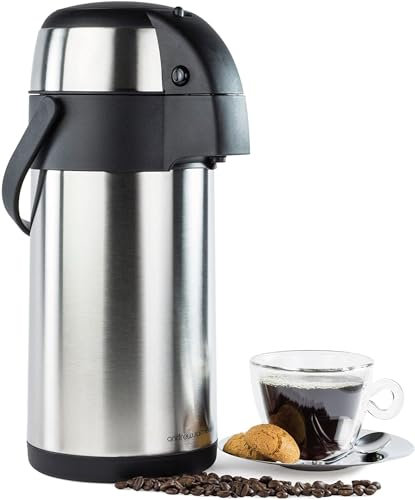 Andrew James Airpot Hot Water Dispenser, Insulated Jug with Pump Mechanism, Stainless Steel, Double-Walled, Lightweight & Robust with Carry Handle, Hot & Cold (3 Litre)