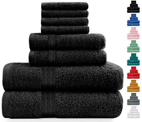 Midland Bedding 8 Piece Bale Towel Set, Cotton Towels Set - 4 Wash Cloths/Face Towels, 2 Bath Towels and 2 Hand Towels for Bathroom. 400 GSM Thread Count (Black)