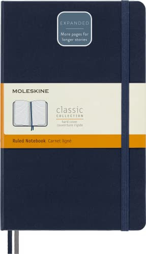 Moleskine - Classic Notebook Expanded, Ruled Notebook, Hard Cover and Elastic Closure, Size Large 13 x 21 cm, Colour Sapphire Blue, 400 Pages