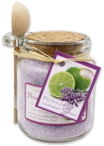 Florex - Sale da bagno in vetro, con cucchiaio in legno, 300 g, colore: lavanda