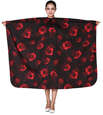 KAHOT Salon Professional Haircut Stylist Color Cape Shampoo&Cutting Hairdressing Capes,Peony Flowers Waterproof Hairdresser Cloth Barber Gown Wrap,55x63 (Red Flowers)