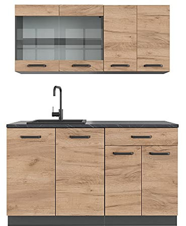 Vicco Cucina completa R-line, Quercia dorata/antracite, 140 cm senza piano di lavoro