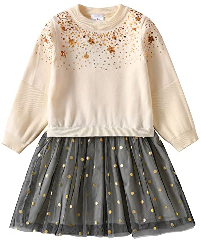 VIKITA Niñas Vestidos Algodón Suéter de Manga Larga Vestido Invierno SWQ3006, 5-6 Years (116cm)