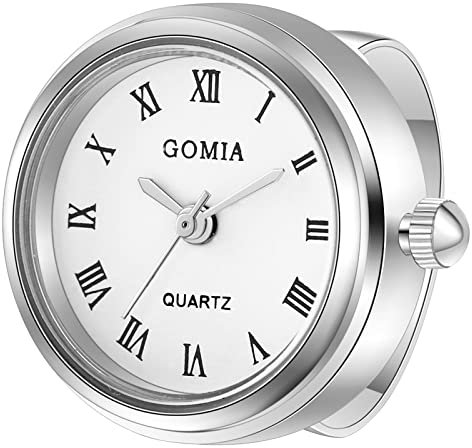 JewelryWe Ringuhr Fingeruhr Damen Analog Quarz Edelstahl Verstellbar Ring Uhr Fingerringuhr Uhrenring mit Weiß Römischen Ziffern Rundem Zifferblatt und Silber Gehäuse