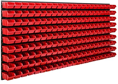 SimpleThing Lagersystem Werkstattregal | 172 x 78 cm | 198 stck. Box | Wandregal mit Stapelboxen - Wandplatten Extra Starke Schüttenregal Warkzeuglochwand Lagerregal Garage Regal