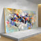 Moderne abstrakte Kunst auf Leinwand, groß, bunt, Block-Ölgemälde, Druck, XXL, Bilder für Wohnzimmer, Heimdekoration, Wandbild, 80 x 160 cm/32 x 63 Zoll, goldener Rahmen