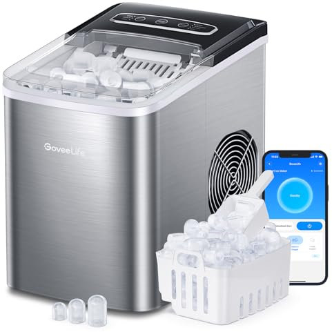 GoveeLife Macchina per il ghiaccio da banco intelligente, macchina per il ghiaccio portatile con autopulente, 6 minuti 9 proiettili, 24 ore, telecomando vocale per casa, cucina, feste, campeggio, con