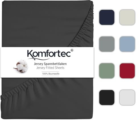 Komfortec Spannbettlaken Jersey 100% Baumwolle – 160x200 cm – 135g/m² – Weich, Atmungsaktiv & Hautfreundlich – Mit Rundumgummi – Oeko-Tex Zertifiziert – Für Boxspring, Topper & Matratzen – Anthrazit