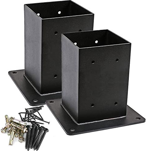 4x4 Post Base Post Bracket Set of 2 (Inner Size 3.6 x3.6 Inch) Heavy Duty Powder-Coated Thick Steel Post Anchor for Pavilion Deck Railing Support Deck Base Plate Holders