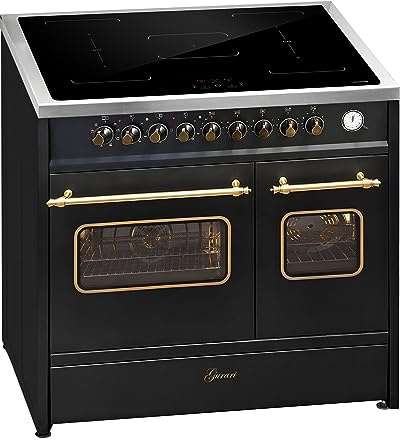GURARI Cuisinière à induction E 913 DF RU BL - Rétro - 90 cm - Range Coocker avec induction Flex