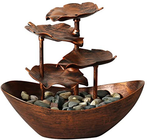 Genikeer 4-Tiers Small Waterfall Fountain | Indoor Tabletop Water Feature | USB Desk Fountain Automatic Pump With Power | Tabletop Fountain Indoor With LED Lights | Tabletop Water Fountain