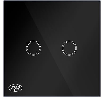 PNI SH222 Interrupteur à double contact en verre noir avec indicateur LED