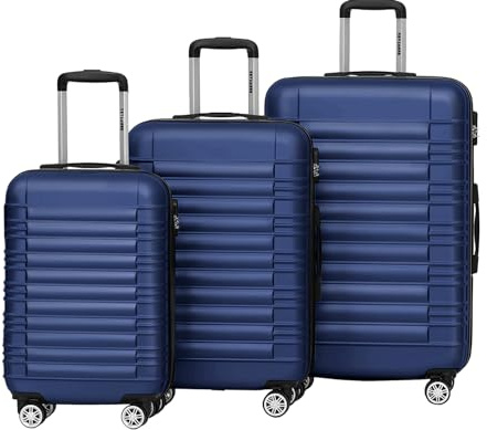 TRVLMORE Koffer & Trolleys - Koffer Set - Kofferset 3 Teilig Hartschale, Gepäck-Sets, Hartschalenkoffer Set, Reisekoffer Set, Koffer Set 3 Stück, Handgepäck Koffer 54x36x20cm Luggage, Blau