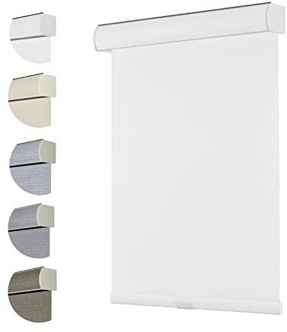 Persilux Free-Stop Cordless 100% Blackout Roller Shades for Window Blinds with Linen Look Textured Fabric (White, 20W x 72H) UV Protection Thermal Insulated Roller Blinds for Windows Shades for Home