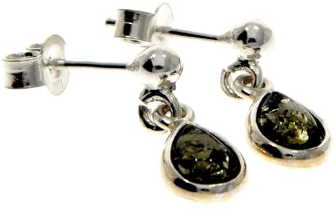 Pendientes de lágrima de ámbar báltico natural auténtico y plata de ley 925 5382, Plata de ley, Ámbar