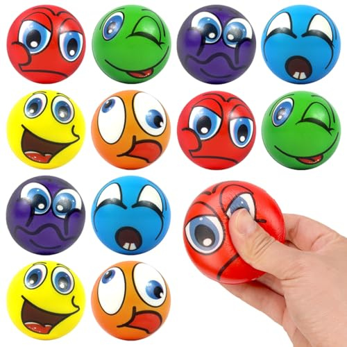 Augesak 12 Pezzi Palla Antistress Faccina Emoji, Stress Ball, Palline Squishy Squeeze Antistress in Schiuma, Stress Toys per Festa, Premi, Regali di Compleanno