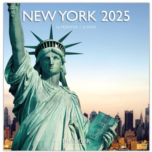 DRAEGER Paris 1886 - Calendario de pared grande de 29 x 29 cm 2025-7 idiomas - septiembre de 2024 a diciembre de 2025-12 fotografías disponibles en varios temas - Nueva York - Notas de citas,