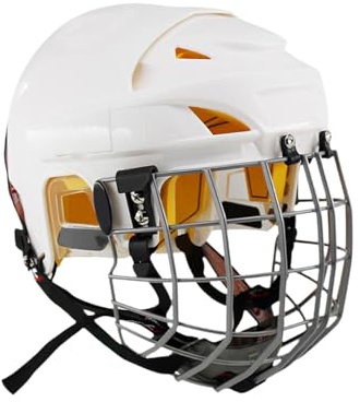 LOVIVER Casco da Hockey Casco Protettivo Sportivo Casco Protettivo Bianco Regolabile Casco da Pattinaggio su Ghiaccio per Allenamento Pratico competitivo, XL con Gabbia