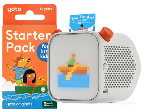 Yoto Player + Starter Pack for Little Kids, Boîte à Histoires, conteuse avec veilleuse, Horloge, 5 Livres Audio Anglais pour Enfant, Contes musicaux, imagier à écouter, premières Histoires