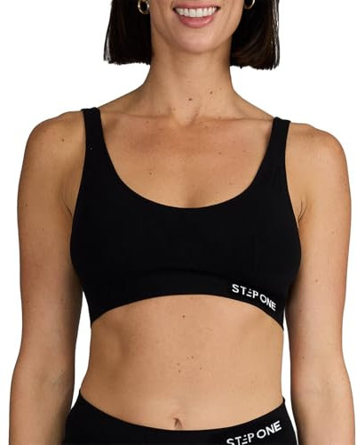 STEP ONE Smoothfit Bra. Ultra-Soft Women's Everyday Bra, Lifts & Supports and Feels Invisible on, Breathable Bamboo Moisture Wicking with Removable Cups Black Large