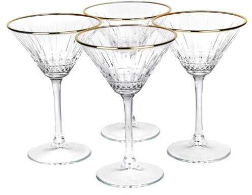 Queensway Home & Dining Long Stemmed Martini Cocktail Glasses, 220ml with Delicate Gold Rim, Elegant Clear Glass for All Occasions, Gift-Boxed, Set of 4