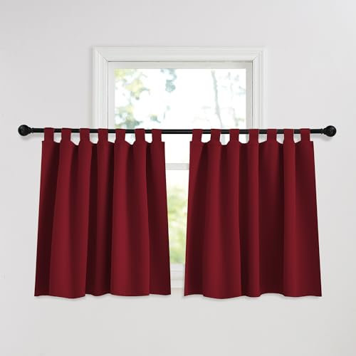 PONY DANCE Tende Corte Oscuranti Natalizie per Casa Tende Cucina Termiche per Finestre Piccole con Passanti Decorazione Curtain Oscurante da Interno 2 Pezzi 140x90 CM, Rosso