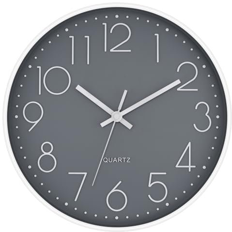 Foxtop Orologio da parete radiocomandato, 30 cm, silenzioso e silenzioso, grande quadrante analogico senza ticchettio, per cucina, soggiorno, bagno, segnale radio DCF, design moderno, bianco e grigio