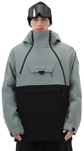 HIGH EXPERIENCE Mens Ski Jacket 3L Snowboard Anorak Coat Baggy Snow Pullover Hooded Waterproof Windproof Insulated Winter (US, Alpha, X-Large, Regular, Regular, Greenish Blue Black)