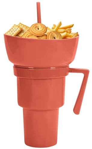 Renchey Taza para Snack y Bebida | Vaso de Bebida con Bol para Snacks en la Parte | Contenedor Antiderrames Para Comida Y Bebidas, Para Patatas Fritas, Fruta, Postres, Palomitas, Té En Fiestas Y