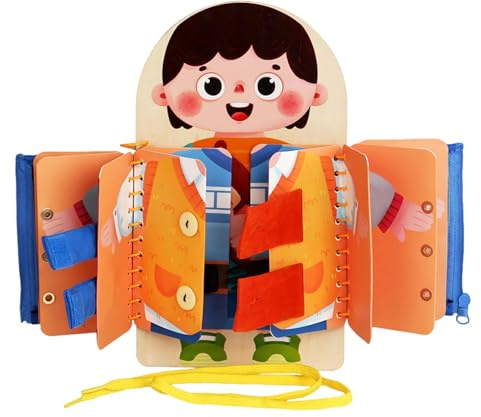 Tocador – 30 x 19,5 x 2,5 cm | Pizarra de aprendizaje de habilidades de vida, juguete portátil de madera para niños 3 años en adelante, habilidades motoras, guardería, casa, coche, viajes, jardín de